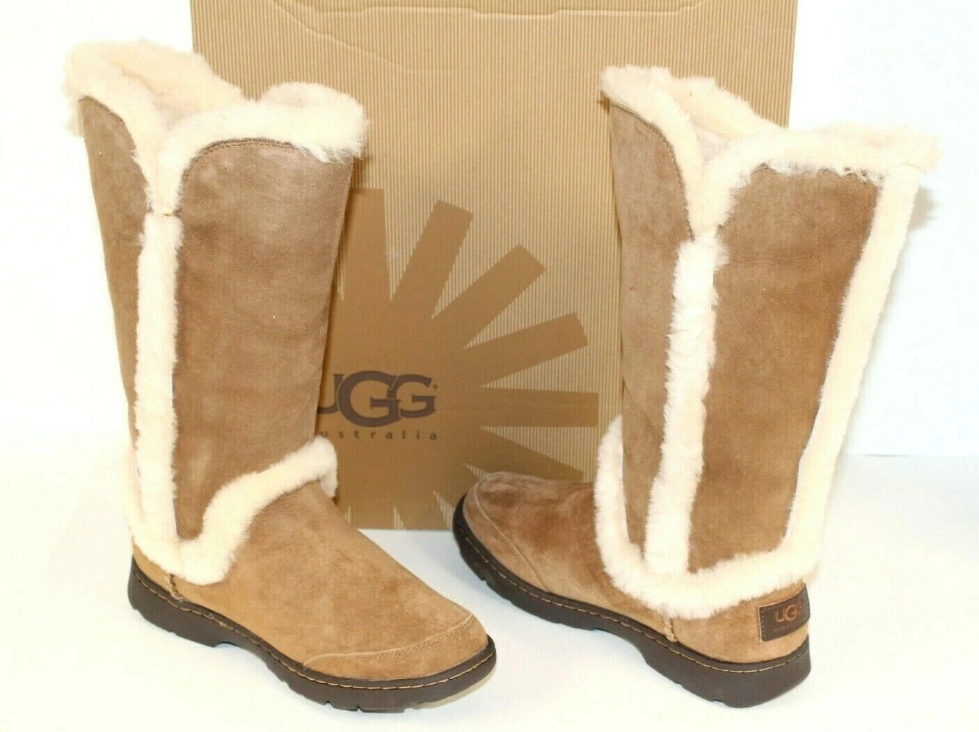 Scarpe stivali UGG Australia 1008030 Katia classici alti scamosciati pelle di pecora castagno 5
