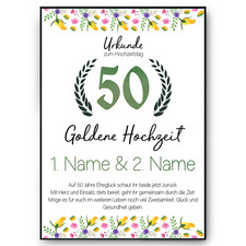 50. Hochzeitstag personalisiertes Geschenk Urkunde zur Goldenen Hochzeit Deko