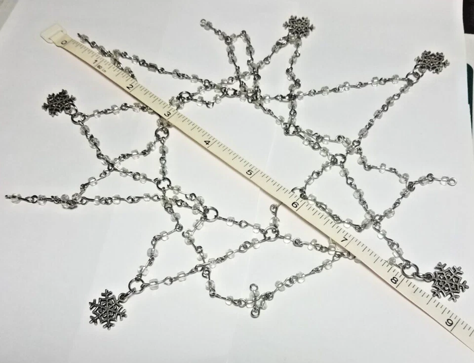 Vtg Silver Tone Metal Dangle Snowflake Clear Beads Hair Chain Headpiece Cap Boho Foto 2 de 4