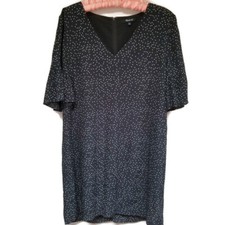 Madewell Size 2 Viscose V-Neck Black Polka Dot Ruffle Sleeve Shift Dress Lined
