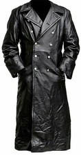 Herren Schwarz Leder Lammleder Trenchcoat Langer Mantel Freizeit Outwear Jacke