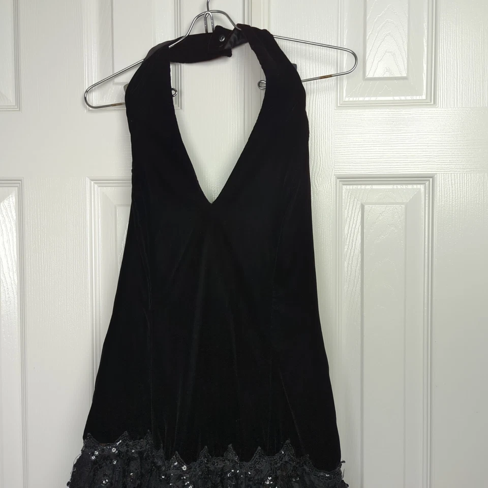 De Colección Jessica McClintock Halter y Espalda Baja Vestido Terciopelo Lentejuelas Encaje Falda Talla 12 Foto 2 de 4