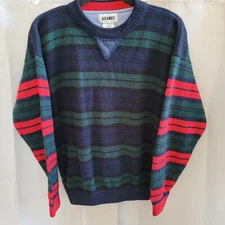 Vtg Gitano Men Sweater Small Green Blue Stripe Y2K Hip Hop Retro Oversize 16191x