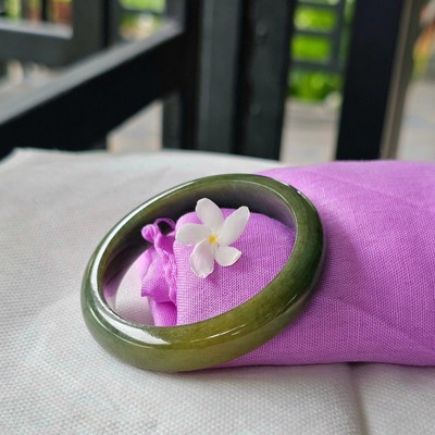 Burmese Jade Bangle Gin Bo Siang Green & Honey Transparent Natural TypeA 53.7 mm