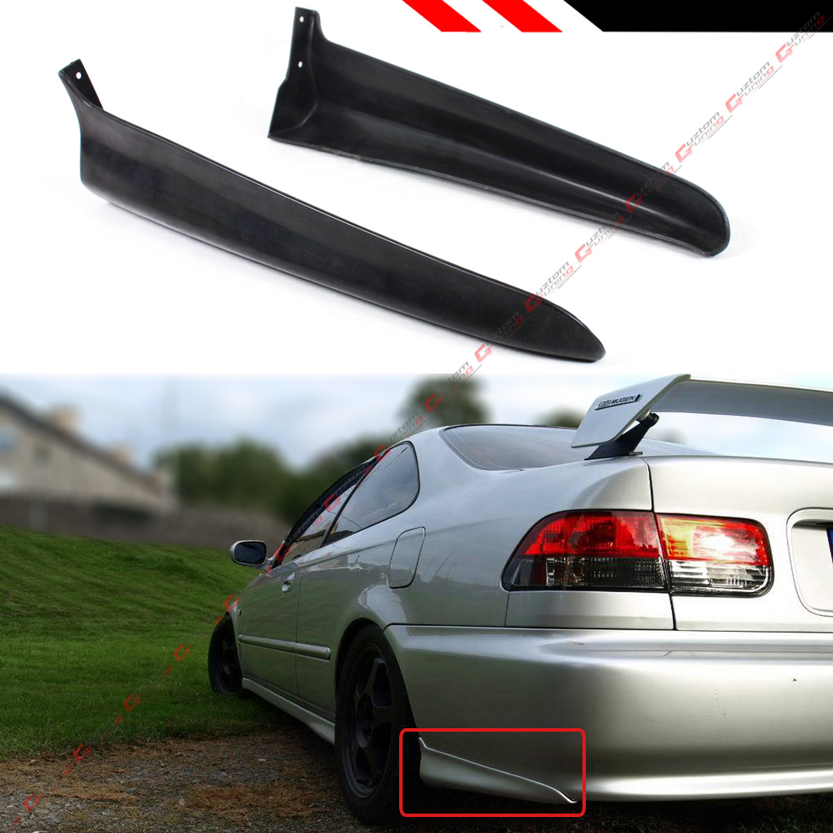 For 99-00 Civic EK 2DR Coupe Mu Style Rear Bumper Side Aprons