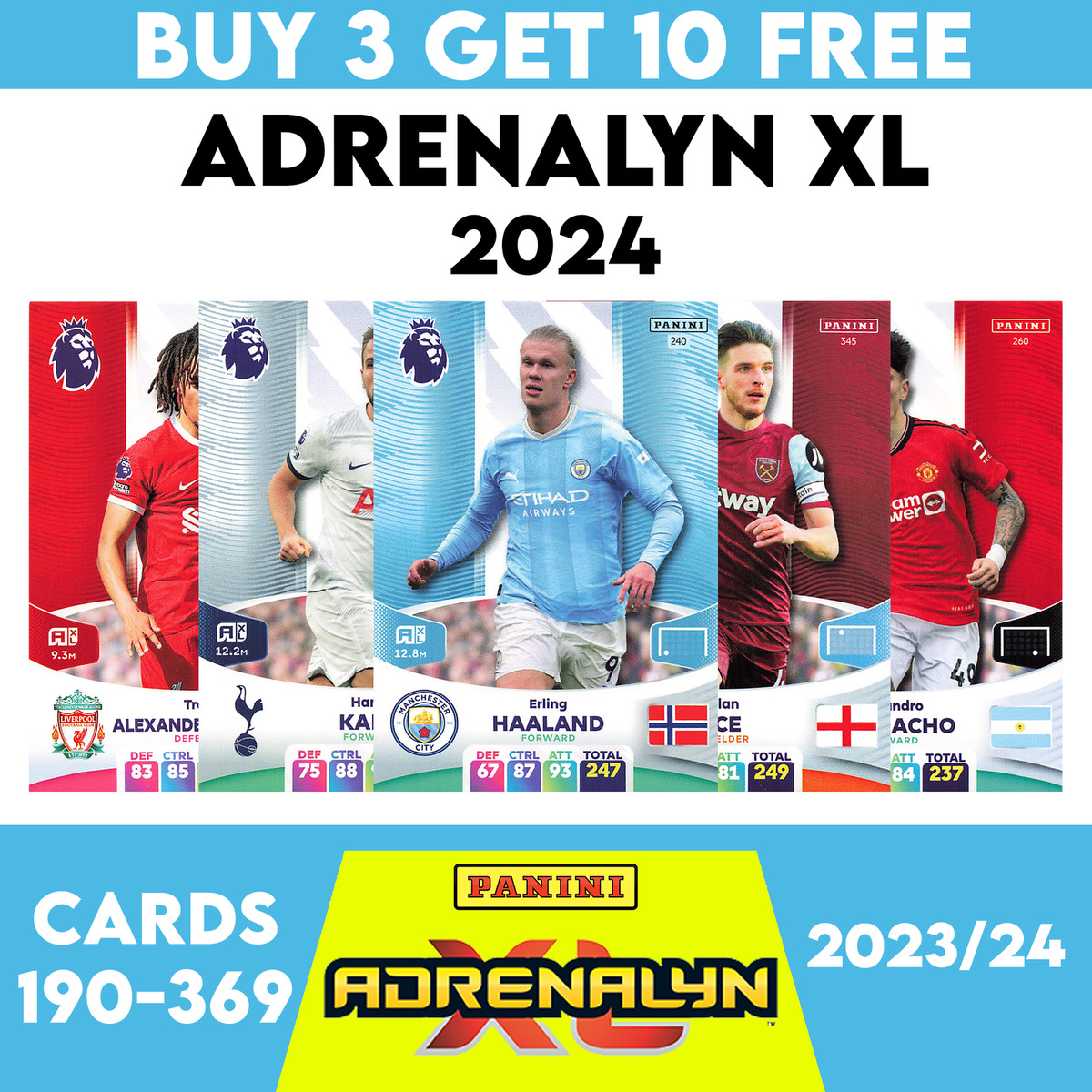 ADRENALYN XL 2024 PREMIER LEAGUE PANINI 2023-2024 2023/24 BASE CARDS #190 -  #369