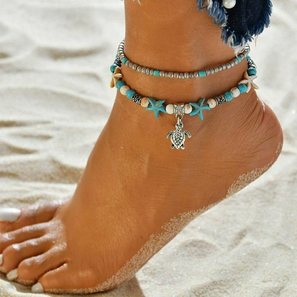 FeetyWeety Store - Natural Colored Stone & Glass Ankle Bracelet