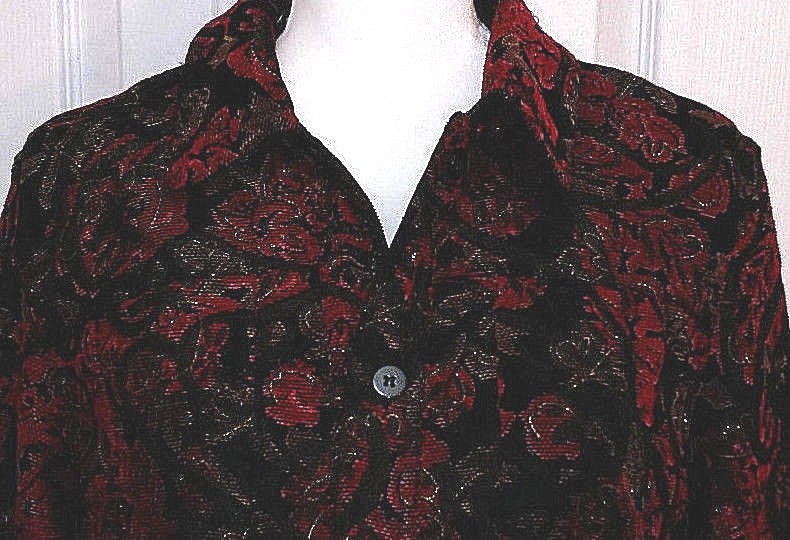 Brocade Button Jacket Blazer Black with red and pink Roses