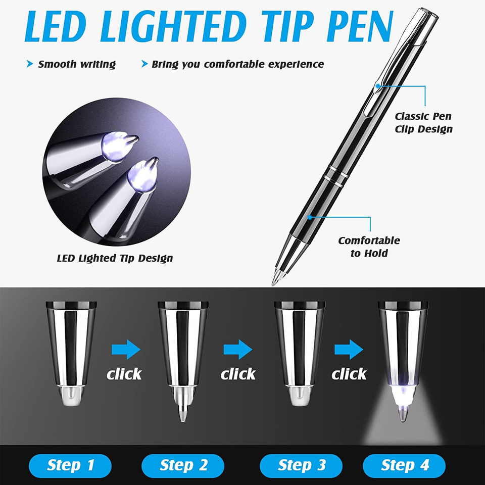 Lighted Tip Pen Flashlight Writing Ballpoint Pens LED Penlight Light Up
