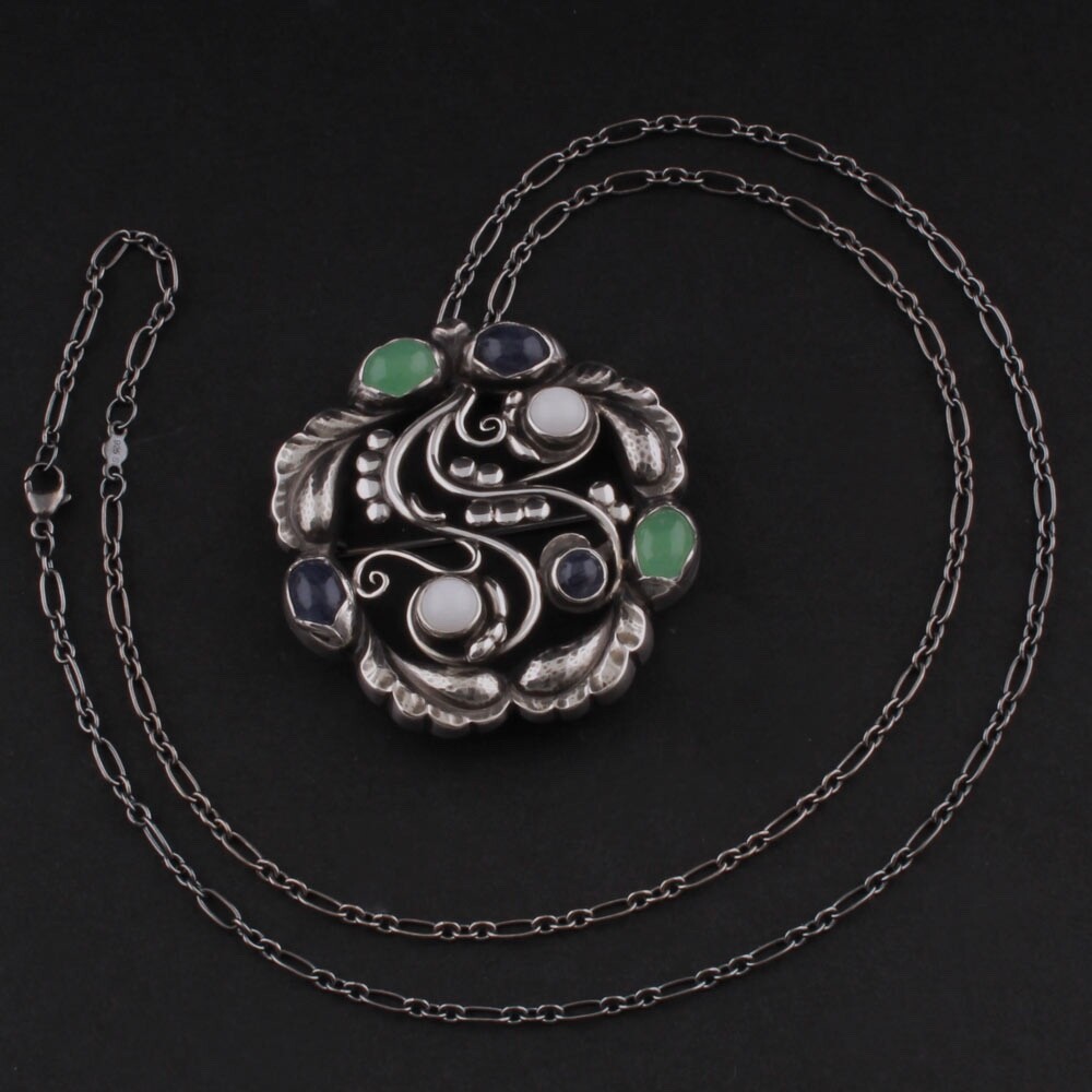 GEORG JENSEN Sterling Pendant / Brooch # 159 w. Moonlight