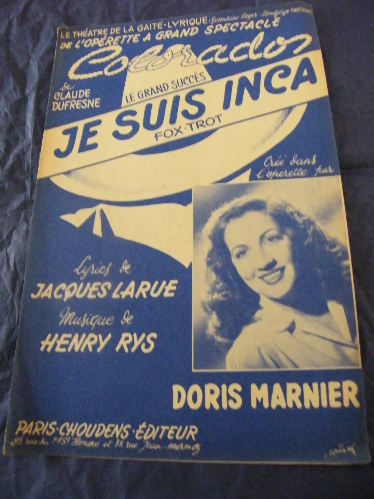 Partition I Am Inca Doris Marnier 1951 Music Sheet