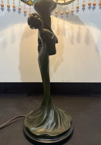 Vintage Tiffany-style Art Nouveau Lady Lamp Base Fit For Stained Glass Shade.