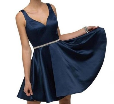 Dancing Queen Navy Blue Prom Homecoming Dress Rhinestone Waist Women's Size  XS | eBay