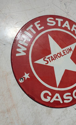 Porcelain White Star Petroleum Enamel Sign Size 8'' Inches