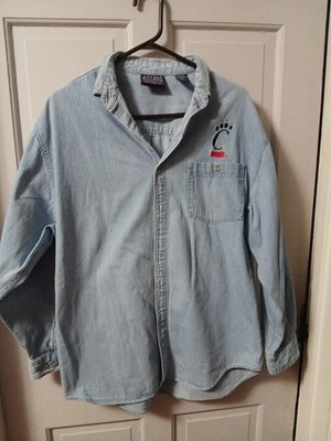 Crable Sports Women s Blue Denim Style Button Up Shirt Logo Cincinnati Bearcats