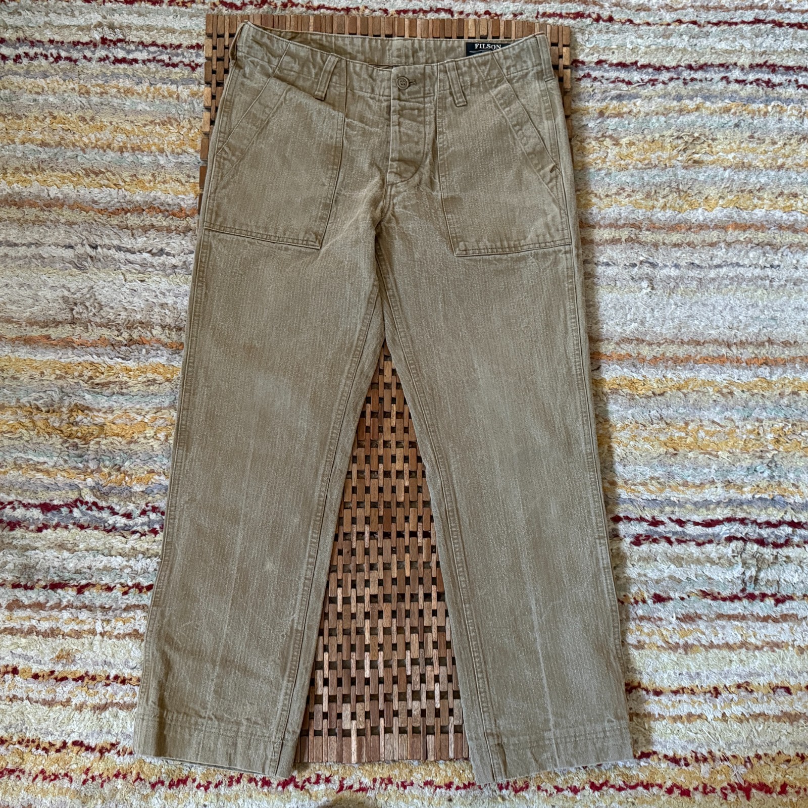 C.C. Filson Canvas Khaki Work Pants 32x34 tag 32z30 measureed