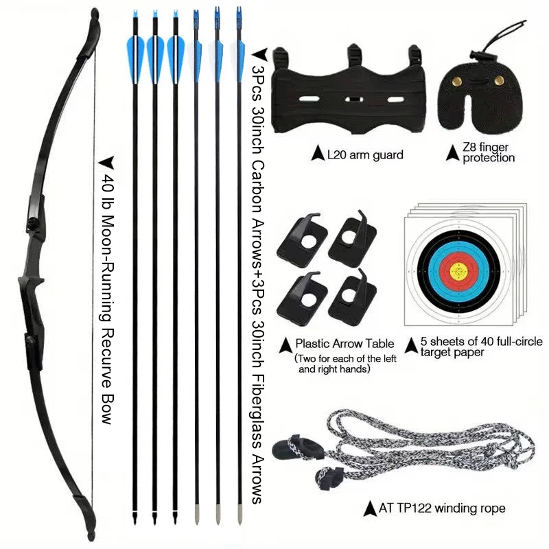 Juego de arco y flechas recurvas de tiro con arco de 53" arco recurvo de 40 libras para objetivo adulto principiante Foto 2 de 4