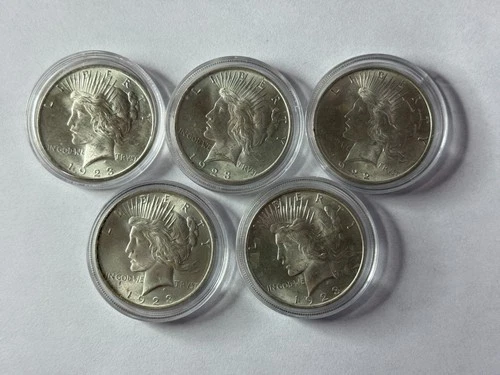 5 Peace Silver Dollars 4 1923 & 1 1922 BU