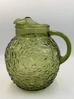 Vintage Anchor Hocking Lido Milano Avocado Green Crinkle Glass Ball Pitcher