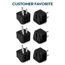 Universal Travel Adapter Pack of 6 Black UK to US Plug European to American