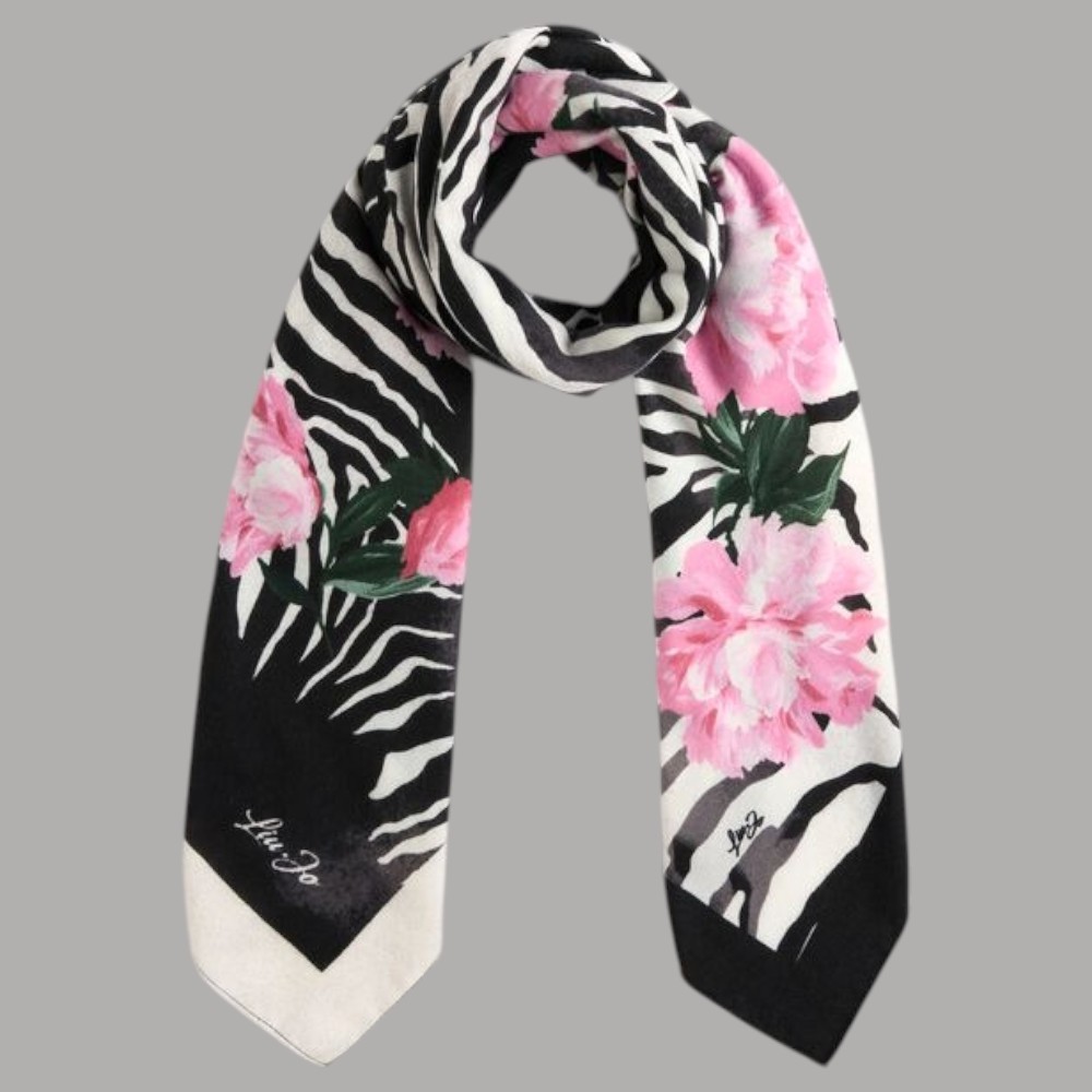 Liu Jo Schwarz Schal 120X120 Mit Zebra Blumenmuster 2F5075T0300 13890₽