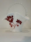 Fenton Silhouette on Milk Glass Basket Hand Painted Sue Jackson 2007 Christmas