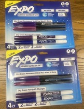 -NEW- Expo 4ct Fine Mixed 2 Dry / 2 Wet Erase Marker Assorted Purple Set Of 2