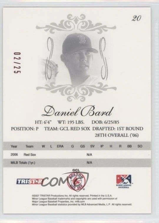 2007 TRISTAR Elegance Red /25 Daniel Bard #20 - Image 2 of 2