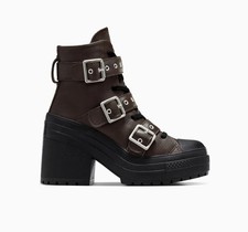 Converse Chuck 70 De Luxe Heel Leather Buckles Women 6 Brown Black Punk Grunge
