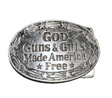 Vntg 78  Great American Buckle Co Belt Buckle, God Guns  Guts Made America Free