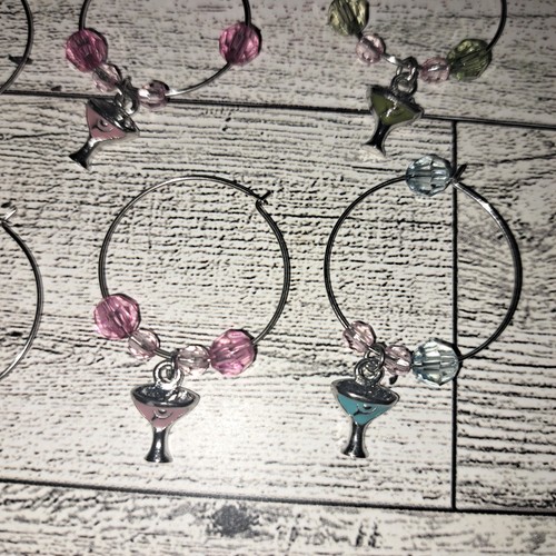 12 Pc Martini Wine Glass Charms Beaded Colorful Dangling Party Marker Identifier - Picture 3 of 11