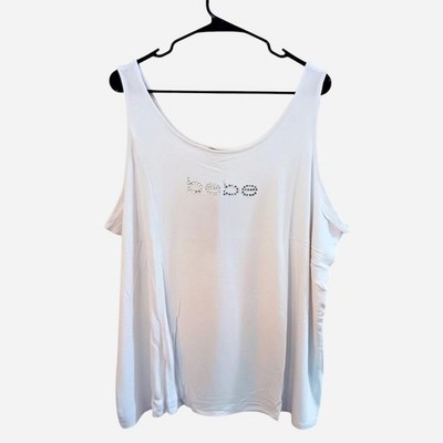Bebe White Ribbed Tank Top Medium with Rhinestone Logo Y2k 2000s NWT 3XL
