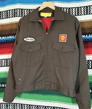 Vintage 60s Shell Gas Harley Chain Stitched Brown Bomber Cropped Jacket Size M