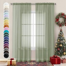 Sheer Curtains 84 inches Long 2 Panels, 42"W x 84"L Pack of 2 Sage Green