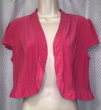 Cato Pink Shrug Ladies Size L Ruffle Short Sleeves Open Fit