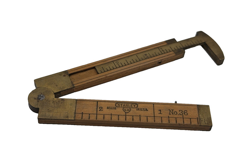VINTAGE STANLEY NO. 36 BOXWOOD & BRASS CALIPER RULE 6" 2-FOLD SWEETHEART LOGO