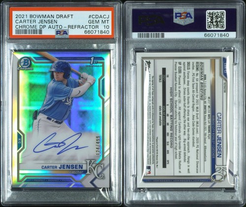 2021 Bowman Draft Chrome Carter Jensen 1st Refractor Auto PSA 10 - Picture 3 of 3