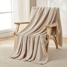 Joydeco Chunky Cable Knit Throw Blanket, Lightweight 100 Organic Cotton Soft ...