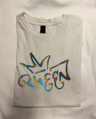 Gildan Queen Crown Logo Graphic Tee White L Cotton Crew Neck Short Sleeve
