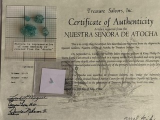 Authentic 1622 Atocha Emerald .21ct Mel Fisher COA TSI. No Reserve! Beautiful