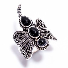 Natural Black Onyx Gemstone 925 Sterling Silver Ring 9 US Jewelry Gift For Her