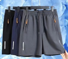 Men Lightweight Quick Dry Athletic Shorts Zipper Pockets Gym Running Workout