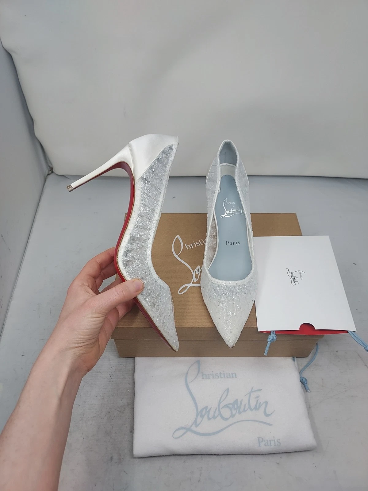 Christian Louboutin — Christian Louboutin EU 39 US 9 NEW Kate Draperia White Silver Bride Wedding Heel