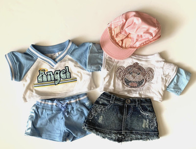 BUILD A BEAR Clothing Bundle 5 Pcs Tshirts Shorts Skirt Hat Blue Denim Sequins