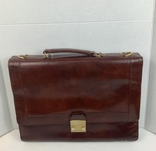 Vintage St. James Brown Leather Briefcase Attache Case Brass Lock Messenger Bag