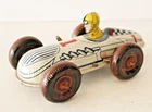 VINTAGE 1930/1940  MARX TIN LITHO WIND UP #1  WHITE  RACE CAR WITH DRIVER 6"