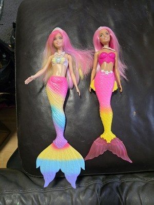 Barbie Dreamtopia Rainbow Magic Mermaid Regenbogenhaar & rosa Haare Meerjungfrau x2 Puppen