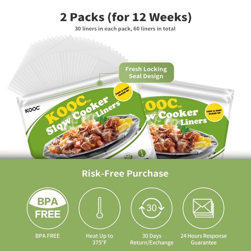 Slow Cooker Liners 13x21" 60ct Disposable Bags for 3QT-8.5QT Pots BPA Free - Picture 4 of 8