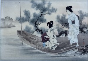 Toshikata Mizuno Japanese Woodblock Print Sumer Cool Breeze Of Evening 12X8