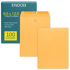 EnDoc 9 1/2 x 12 1/2 Clasp Envelopes - 100 Pack - Brown Kraft Catalog Envelop...